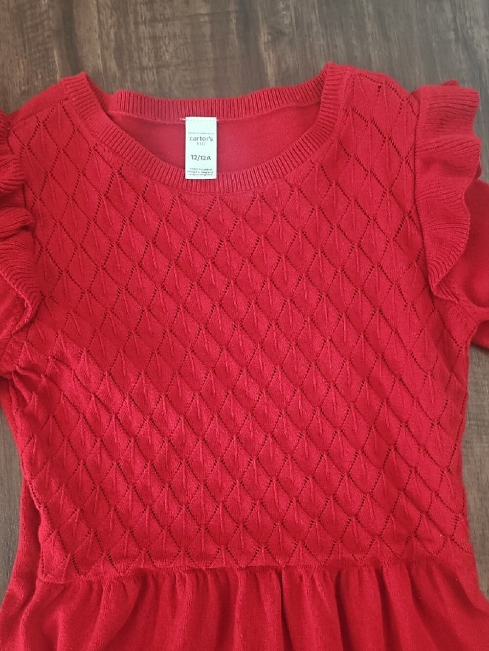 Carter's Red Knit Ruffle-Shoulder Dress - Picture 2 of 4